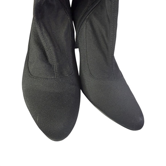 Y2K Black Stiletto Over The Knee Boots Pointed Toe High Heel Stretch Fabric - Picture 6 of 10